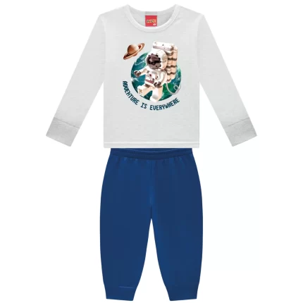 Conjunto SPACE Moletom Felpado Blusão + Calça Kyly 1000808 Masculino – Tam 03 – Mescla/Azul