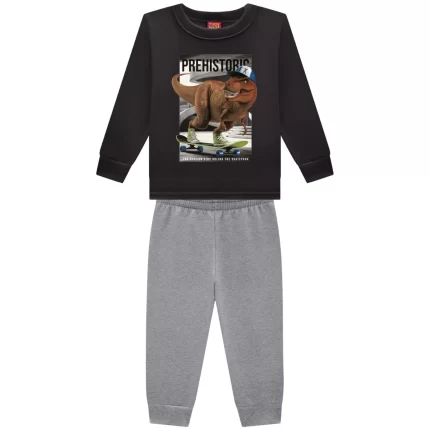 Conjunto DINOSSAURO Moletom Felpado Blusão + Calça Kyly 1000823 Masculino – Tam 03