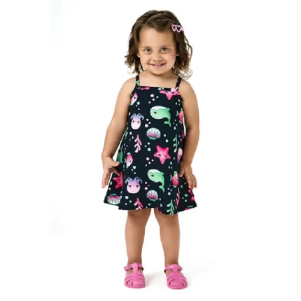 Vestido Alças FUNDO DO MAR Kyly 1000973 Feminino – Marinho