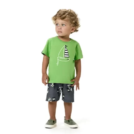 Conjunto Masculino VELEIRO Camiseta Manga Curta + Bermuda Kyly 1001069 – Verde / Chumbo