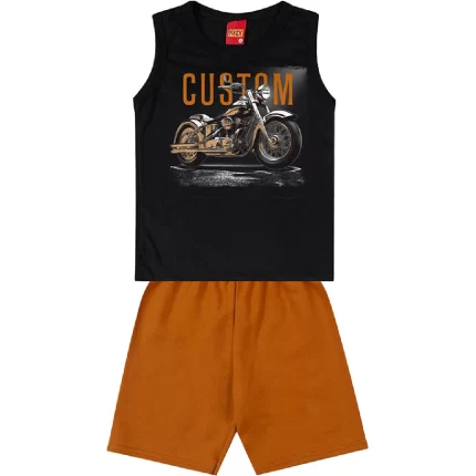 Conjunto Masculino MOTO Regata + Bermuda Kyly 1001077 – Preto/Caramelo