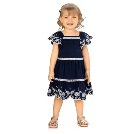 Vestido Manga Curta FLORAL Milon 2001011 Feminino – Marinho