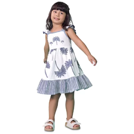 Vestido Festa Manga Curta TROPICAL Nanai 6000261 Feminino – Branco/Marinho