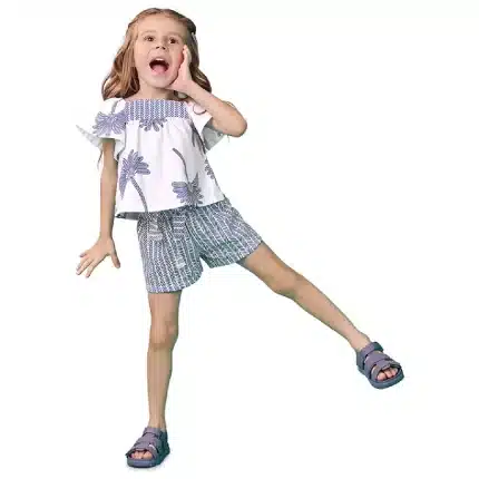 Conjunto Feminino TROPICAL Blusa Boxy Manga Curta + Short Nanai 6000274 – Branco/Azul