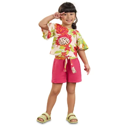 Conjunto Feminino PITAYA Blusa Boxy Manga Curta + Short Nanai 6000276 – Offwhite / Rose