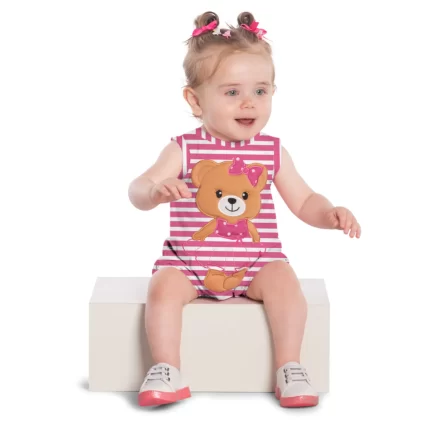 Macacão Regata URSINHA Kyly 1000465 Feminino – Rosa / Branco