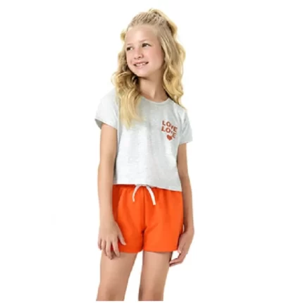Conjunto Feminino LOVE Blusa Cropped Manga Curta + Short Kyly 1001036
