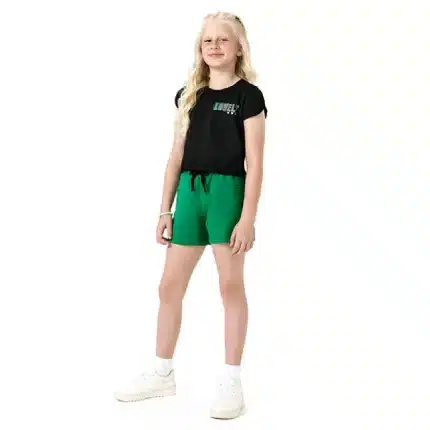 Conjunto Feminino LOVELY Blusa Boxy Manga Curta + Short Kyly 1001041 – Preto / Verde