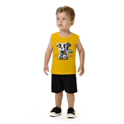 Conjunto Masculino MINECRAFT Regata + Bermuda Kyly 1001056 – Amarelo/Preto