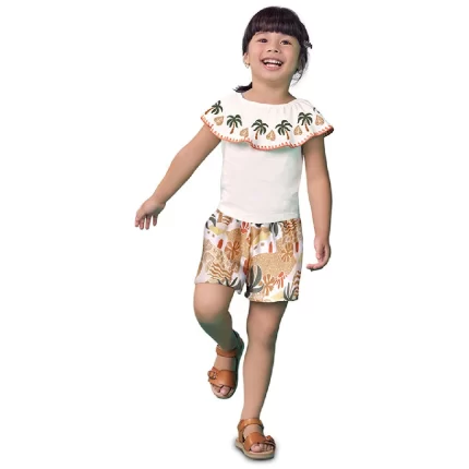 Conjunto Feminino COQUEIROS Blusa Cropped Manga Curta + Short Nanai 6000278 – Offwhite