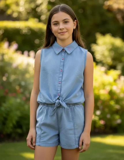 Conjunto Love Jeans Blusa Regata + Shorts Fun Jeans 1208-10 Feminino – Índigo Blue