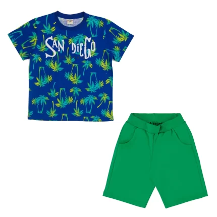 Conjunto Masculino SAN DIEGO Camiseta Manga Curta e Bermuda Molettom Have Fun 28098 – Azul / Verde