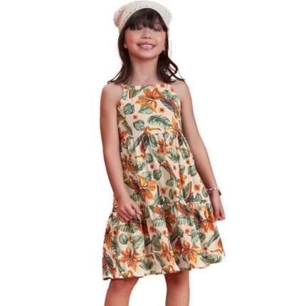 Vestido Alça TROPICAL Nanai 6000357 Feminino 100% Algodão – Bege Whey