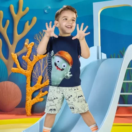 Conjunto Masculino MONSTER Camiseta Manga Curta + Bermuda Kyly 1001330 – Marinho/Verde