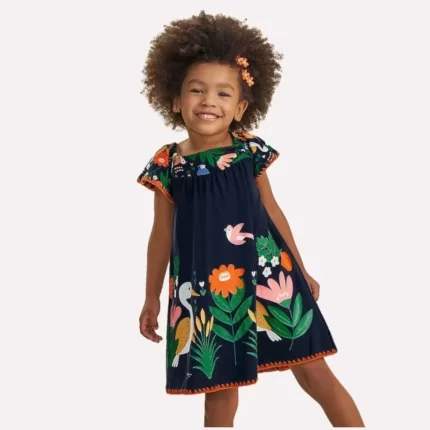 Vestido Manga Curta TROPICAL Nanai 6000327 Feminino – Marinho