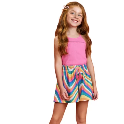 Conjunto Feminino TROPICAL Blusa Boxy Alças + Short Nanai 6000369