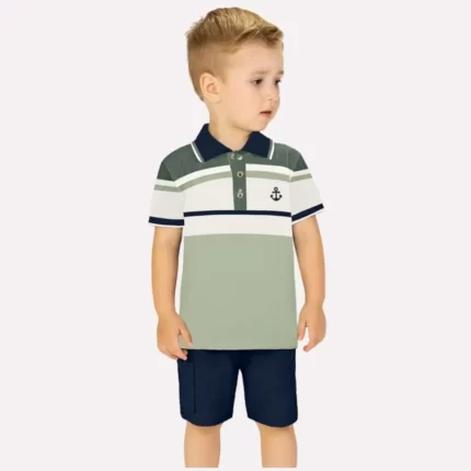 Conjunto Masculino SUBMARINO Polo Manga Curta + Bermuda Milon 2001323 – Verde-Chá / Marinho