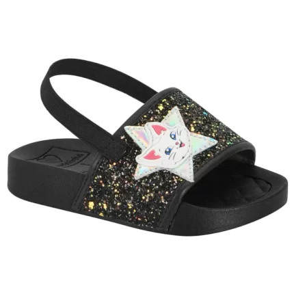 Chinelo Infantil Slide com Elástico Maxxi Glitter Glamour Molekinha 2125.126 – Preto
