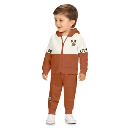 Conjunto Moletom Felpado LET´s GO Jaqueta Capuz + Calça Kyly 1001586 Menino – Mescla-Banana / Caramelo
