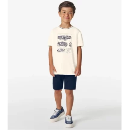 Conjunto Masculino CARROS Camiseta Manga Curta + Bermuda Trick Nick 1025732 – Offwhite / Marinho