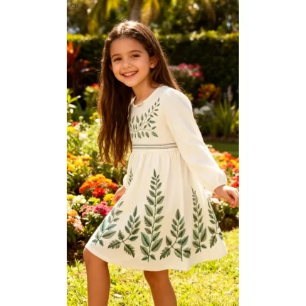 Vestido Manga Longa FOLHAGEM Milon 2001553 Feminino – Bege-Whey