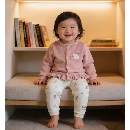 Conjunto Bebê URSINHO em Plush Body Regata + Blusa Manga Longa + Calça Letut 19577 Menina – Rosa-Chá – Tam P