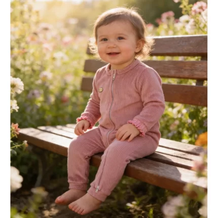 Macacão Longo Liso Plush Comfort Zíper Duplo Letut 19640 Menina – Rosa