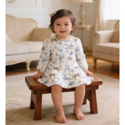 Conjunto Vestido Manga Longa FLORAL + Cobre Fralda Milon 2001411 Feminino – Offwhite