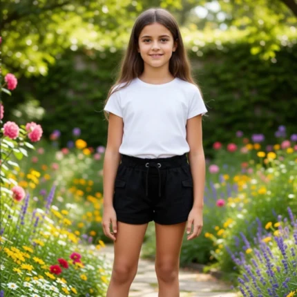 Short Jeans Cargo Comfort Mania Kids 6475 Feminino – Preto