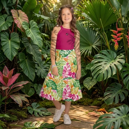 Conjunto Feminino FLORAL Blusa Regata + Saia Midi Kyly 1001852 - Pink / Offwhite