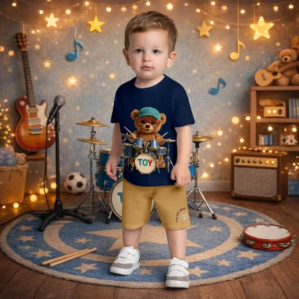 Conjunto Masculino URSO TOY Camiseta Manga Curta + Bermuda Kyly 1001869 – Marinho / Caramelo