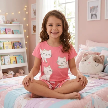 Pijama Curto Feminino GATINHAS Brilha no Escuro Kyly 1001963 – Rosa