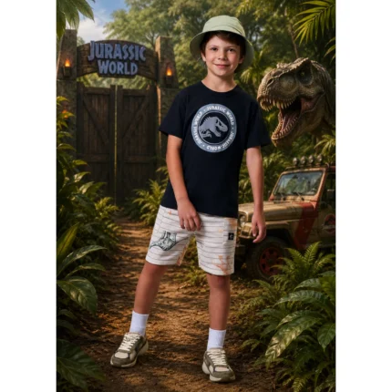 Camiseta Manga Curta JURASSIC WORLD Divertto 61460 100% Algodão – Preto