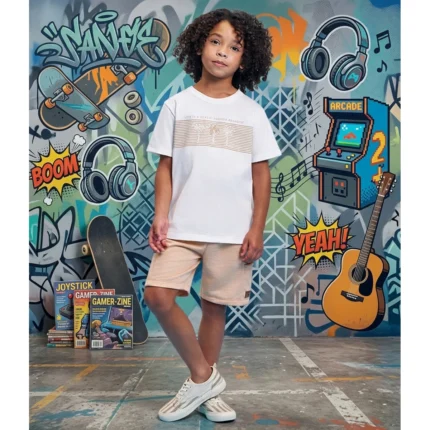 Conjunto Masculino BEACH SUMMER Camiseta Manga Curta + Bermuda Divertto 61890 – Offwhite / Bege