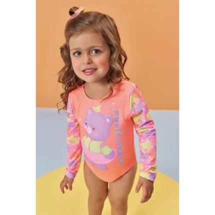Maiô Manga Longa URSINHA com FPS 50+ Kukiê 93241 Feminino – Laranja-Neon