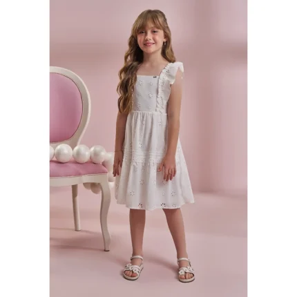 Vestido Festa Manga Curta em LAISE 100% Algodão Kukiê 93687 Feminino – Offwhite
