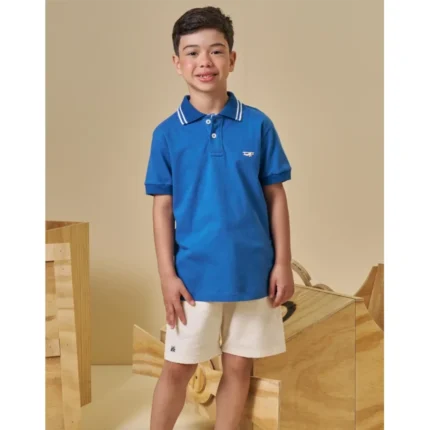 Conjunto Masculino AVIADOR Polo Manga Curta + Bermuda Linho Luc.Boo 94568 – Azul Sandero / Areia