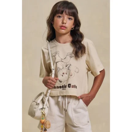 Blusa Boxy Manga Curta URSINHO Lilimoon 95058 Feminina – Bege
