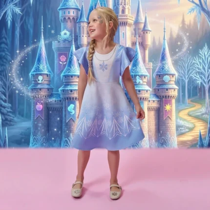Vestido Manga Curta PRINCESAS Kukiê 96803 Feminino – Azul Angel