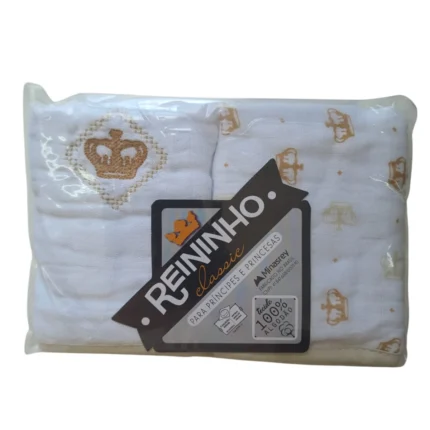 Kit 2 pçs Toalhinha Pano de Boca COROA em Fralda Reininho 5325 - 20 x 40cm